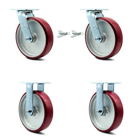 Service Caster 8 Inch Poly on Aluminum Caster Set with Roller Bearings 2 Swivel Lock 2 Rigid SCC-30CS820-PAR-BSL-2-R-2